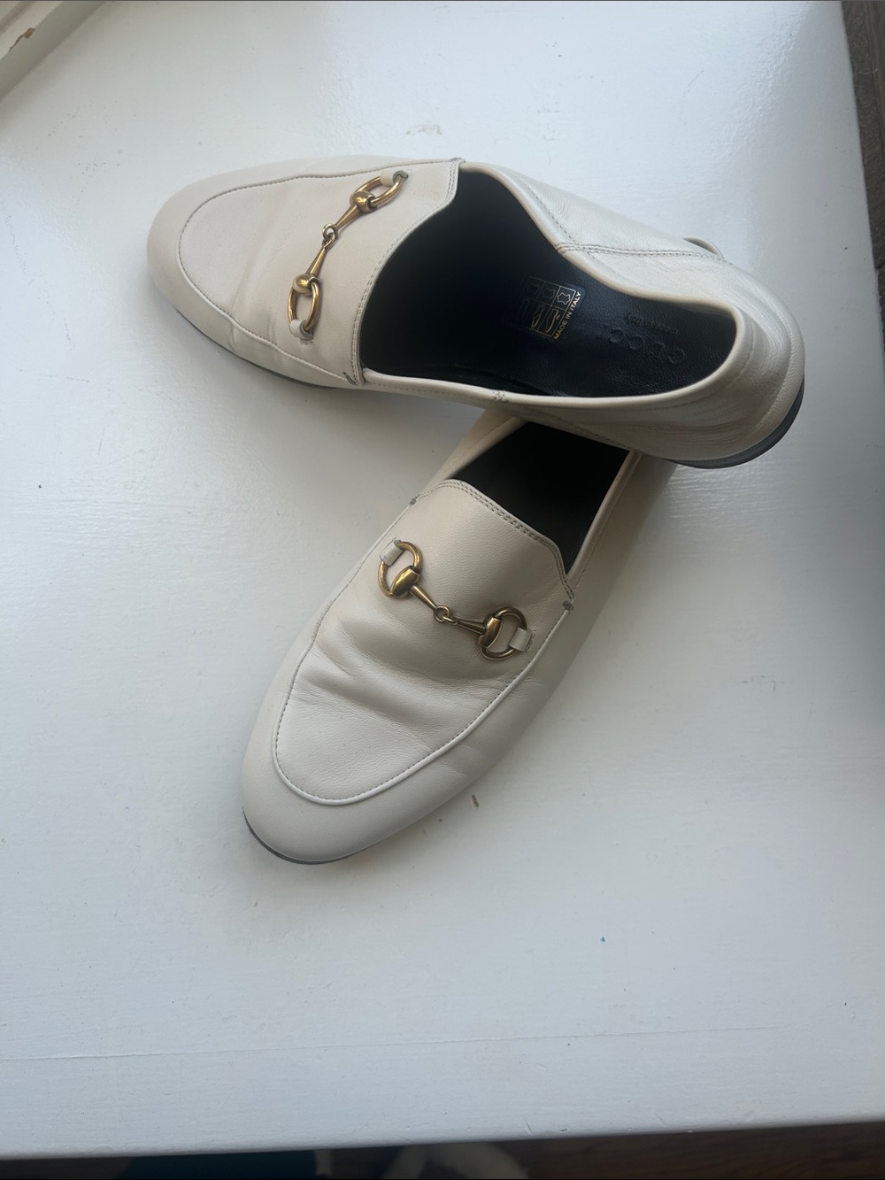Gucci White Leather Horsebit Loafers - Picture 3 of 7